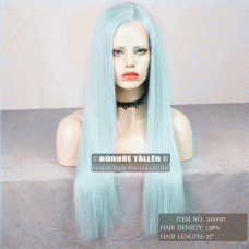  4 Wig Type Optional  Light Blue Straight human hair wig
